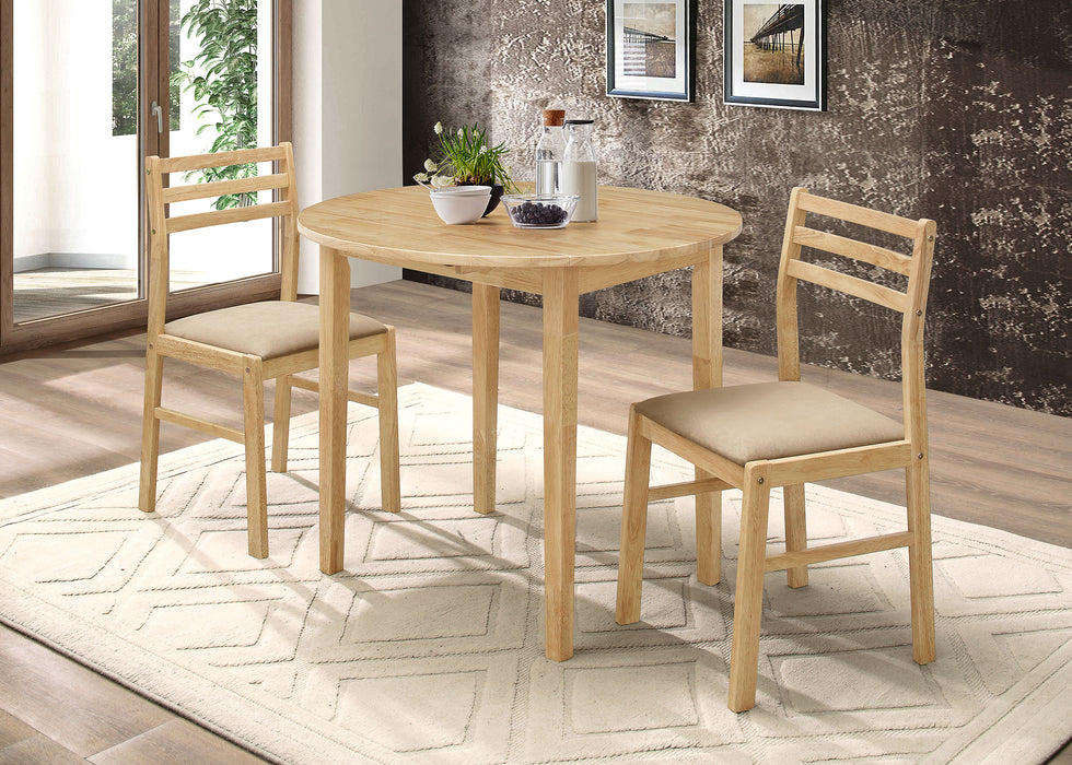 CoasterEveryday Bucknell 3-piece round drop leaf dining table set in natural finish