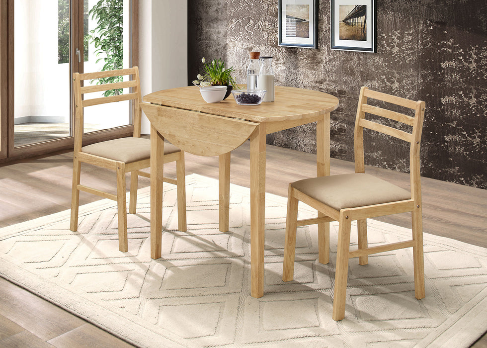 Bucknell 3-piece round drop leaf dining table set in natural finish by CoasterEveryday