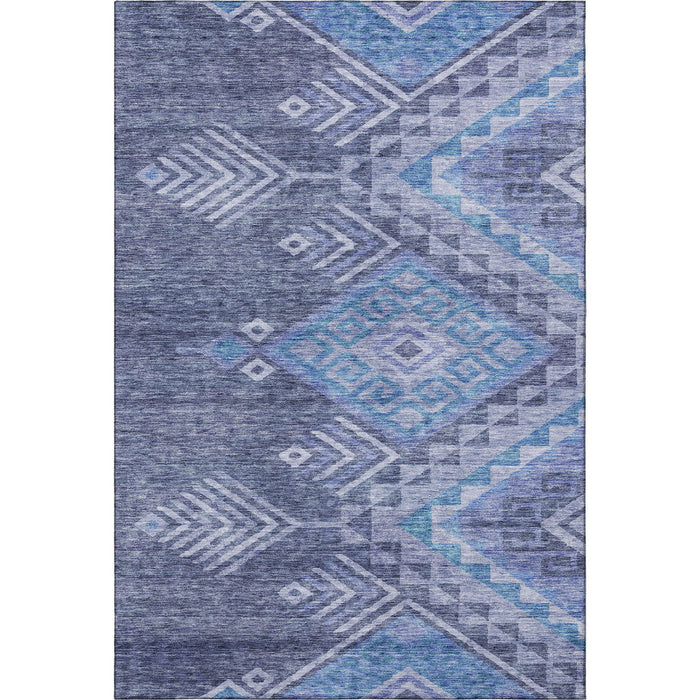 10' X 14' Geometric Washable Area Rug With UV Protection (684112) - Navy Blue / Silver