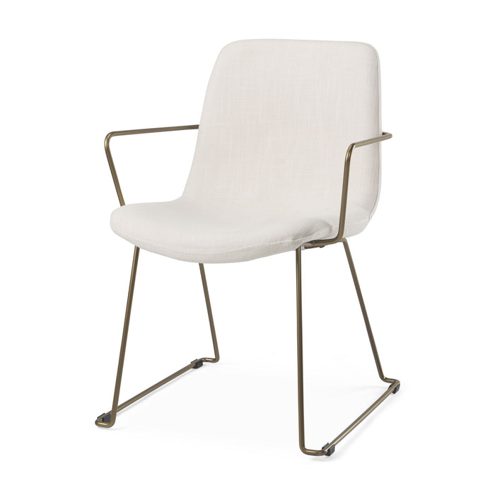 Fabric Wood Dining Arm Chair - Beige / Gold