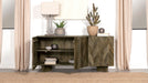 CoasterEveryday Tyler 3-door solid wood sideboard buffet cabinet in mango brown with sleek design and ample storage.
