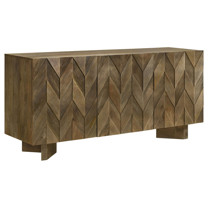 CoasterEveryday Tyler 3-door solid wood sideboard buffet cabinet in mango brown with sleek design and ample storage space.