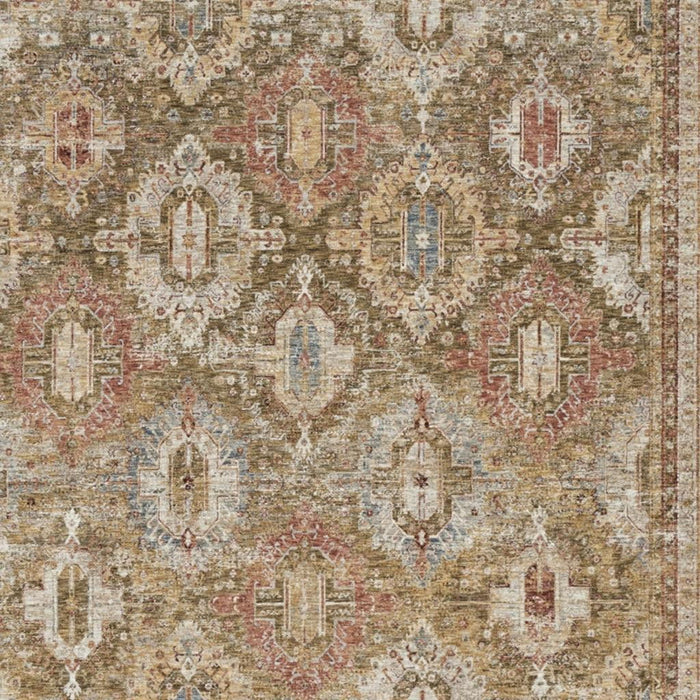 9' X 13' Geometric Distressed Area Rug (553100) - Ivory / Green