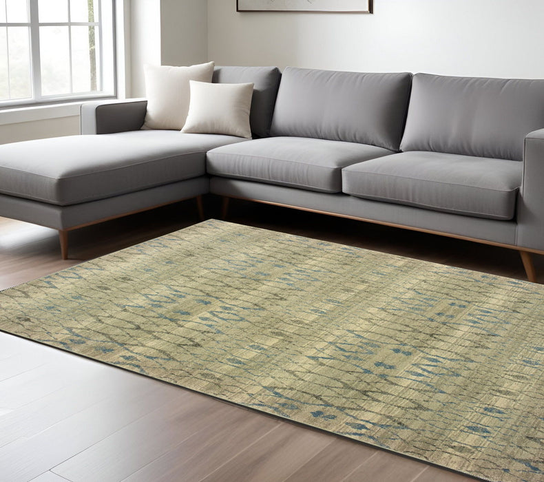 10' X 13' Geometric Distressed Area Rug - Blue / Ivory