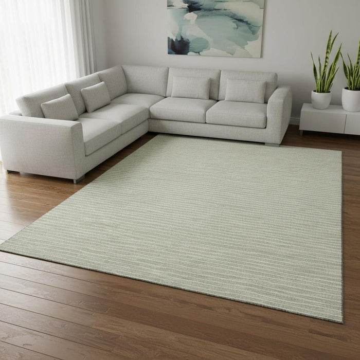 10' X 14' Striped Washable Area Rug With UV Protection (645211) - Light Gray / Ivory