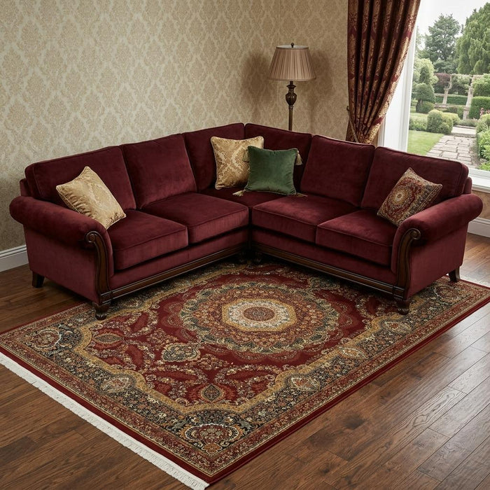 7' X 10' Medallion Area Rug With Fringe (574491) - Black / Red / Tan