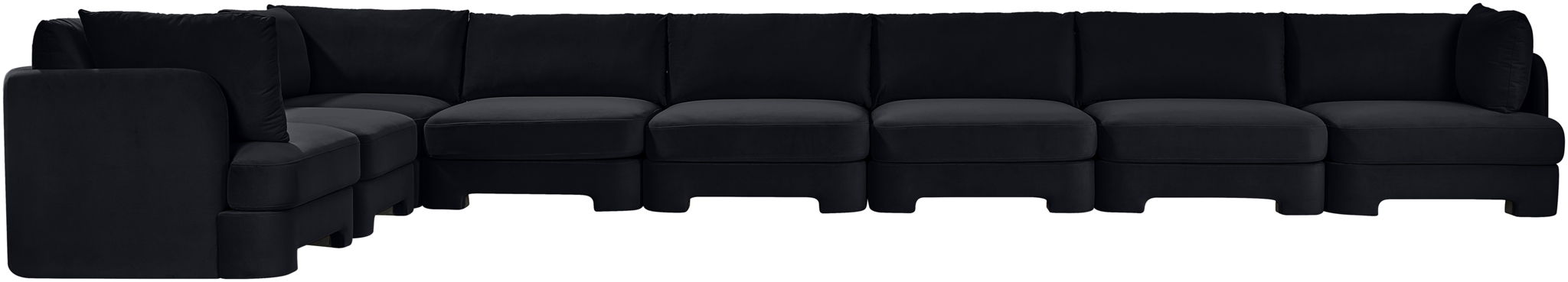 Meridian Furniture Hammond velvet performance fabric 8-piece L-shaped sectional sofa with plush upholstery and modern design.