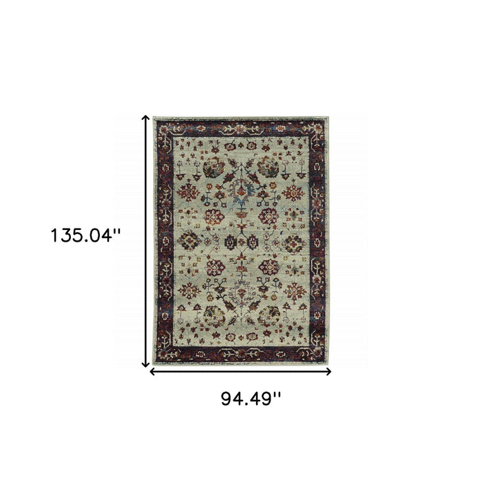 8' x 11' Oriental Power Loom Area Rug - Red And Ivory