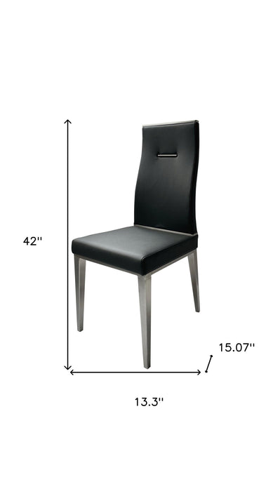 Upholstered Faux Leather Dining Side Chairs (Set of 4) - Black / Silver