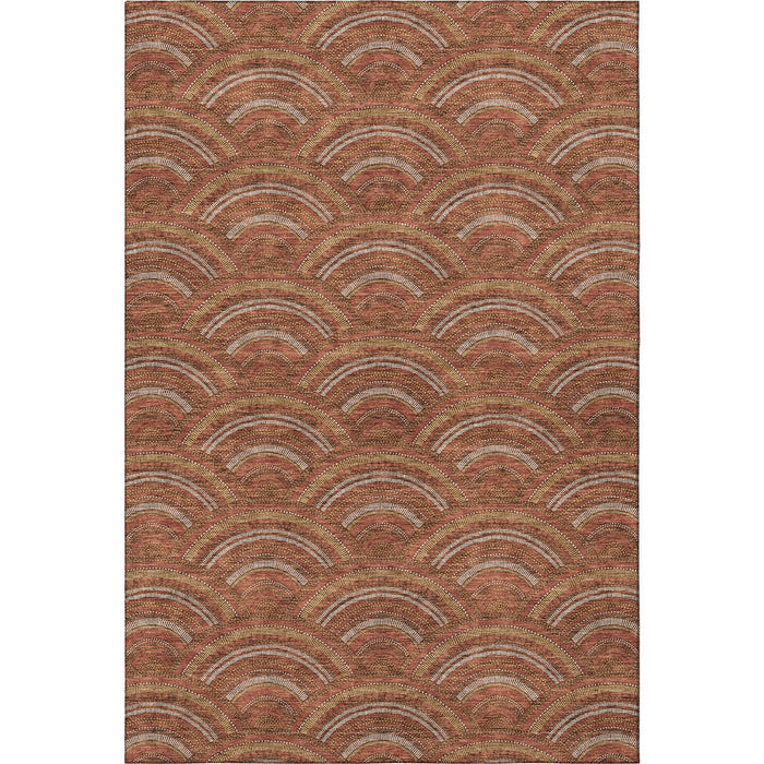 10' X 14' Geometric Washable Area Rug With UV Protection (677711) - Rust / Gold / Ivory