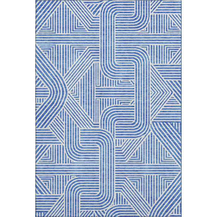 10' X 14' Abstract Geometric Washable Area Rug With UV Protection (672893) - Blue / Ivory