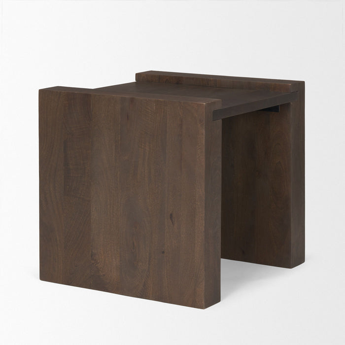 Solid Wood Square Sled End Table - Dark Brown