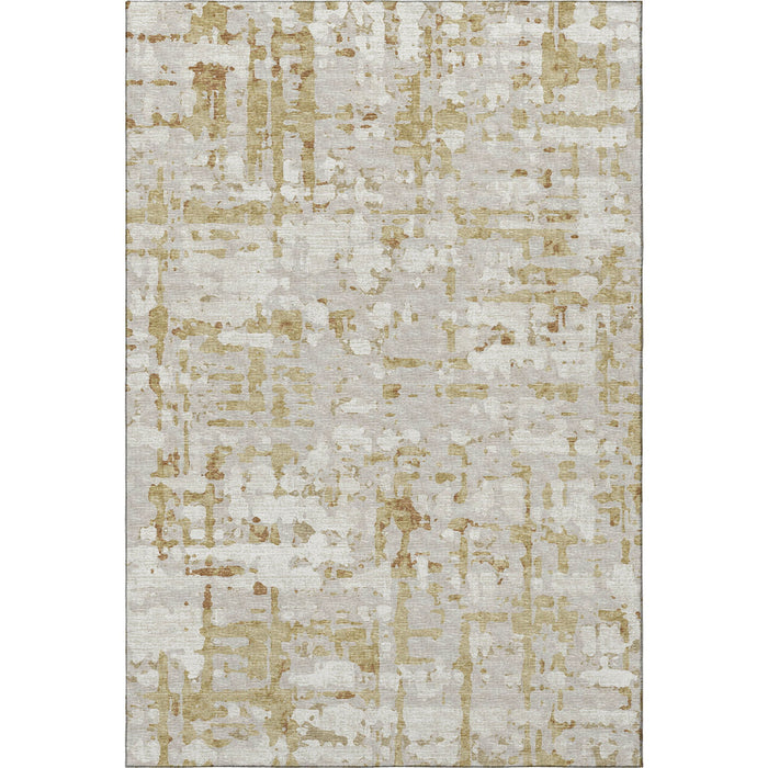 9' X 12' Abstract Washable Area Rug With UV Protection - Camel And Ivory