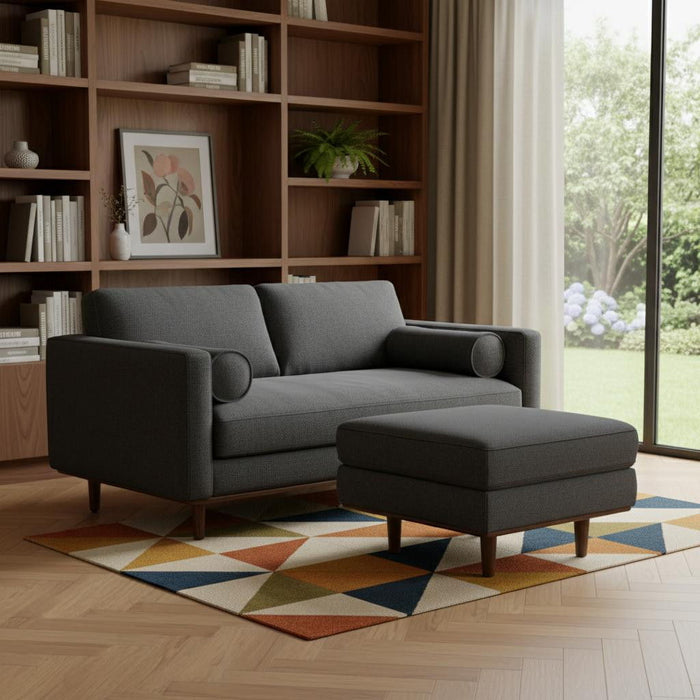 72" 2 Piece Living Room Set Fabric Sofa With Ottoman, Brown Legs - Gray
