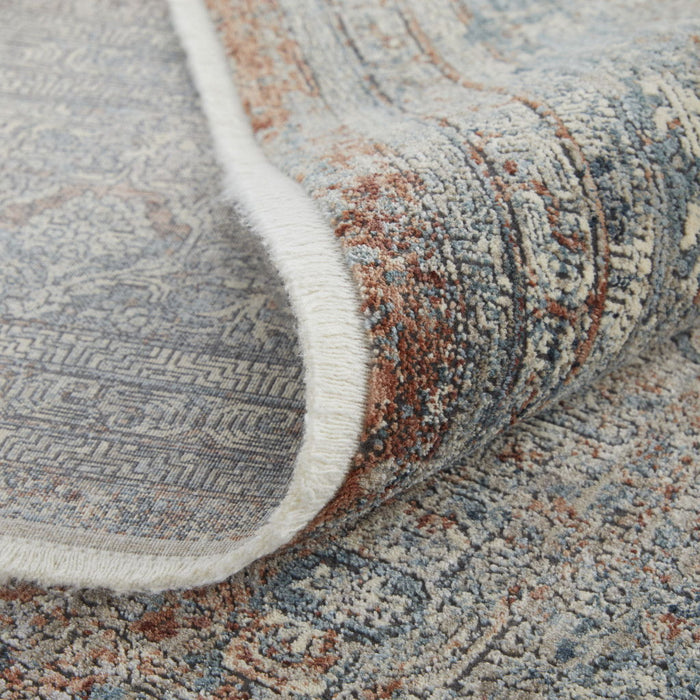 12' Floral Power Loom Runner Rug - Blue Red And Gray