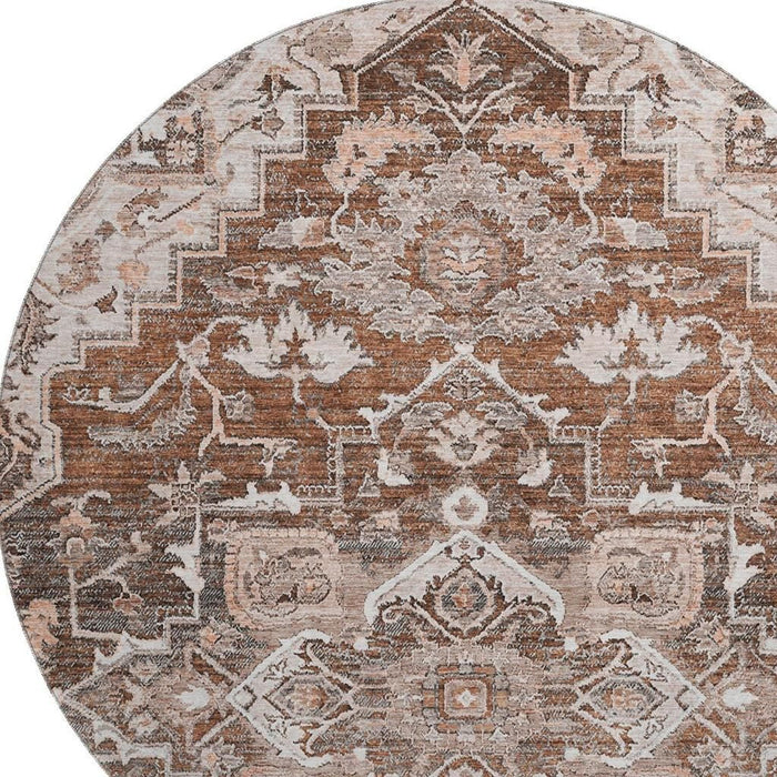 8' Floral Medallion Washable Round Rug With UV Protection - Terra Cotta
