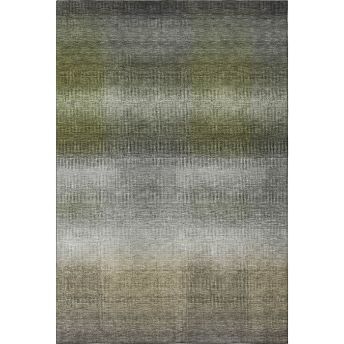 10' X 14' Striped Washable Area Rug With UV Protection (699616) - Pewter / Green / Silver