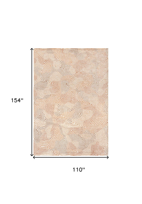 9' X 13' Geometric Washable Area Rug With UV Protection (609926) - Beige / Orange / Brown