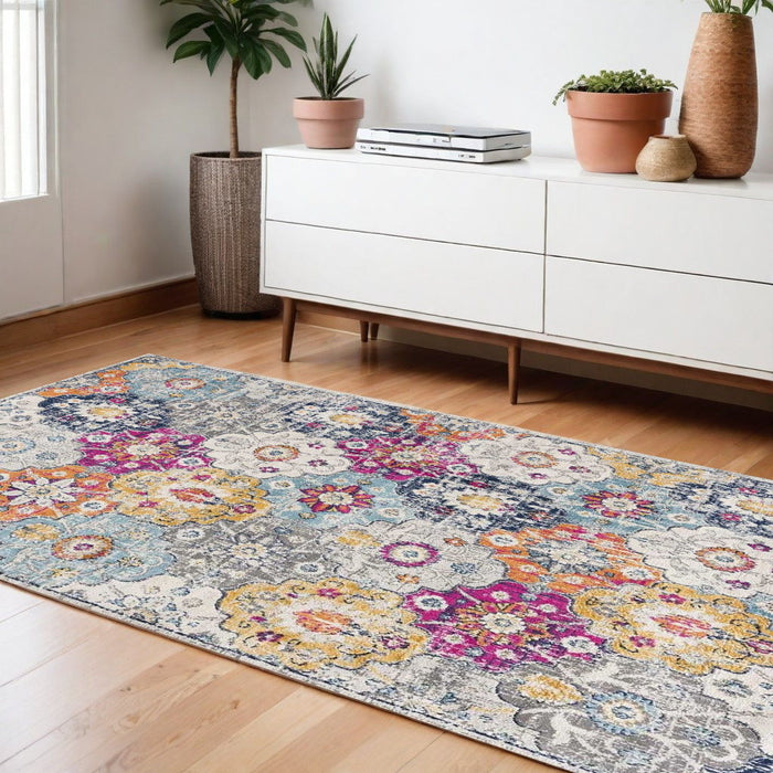 12' x 18' Floral Washable Non Skid Area Rug - Rust
