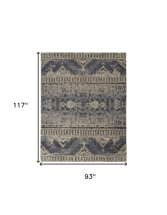 8' x 10' Wool Floral Hand Knotted Area Rug - Gray Blue And Ivory