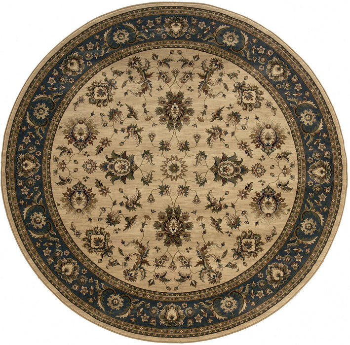 8' Oriental Round Rug - Ivory And Blue