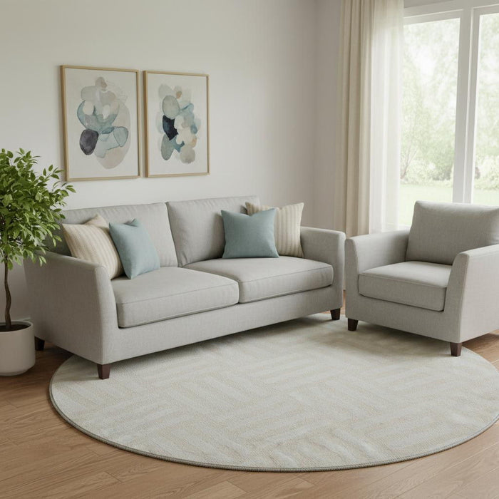 8' Geometric Washable Round Rug With UV Protection (652368) - Ivory / Beige