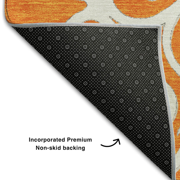 10' X 14' Floral Medallion Washable Area Rug With UV Protection (669546) - Orange / Ivory / Gray