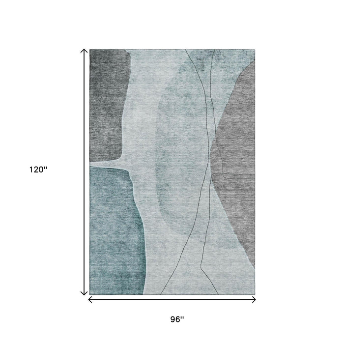 8' X 10' Abstract Washable Area Rug With UV Protection (656583) - Teal / Gray / Ivory
