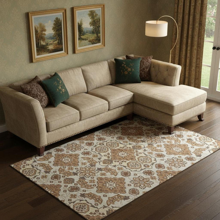 10' X 14' Floral Medallion Washable Area Rug With UV Protection (705839) - Copper / Beige