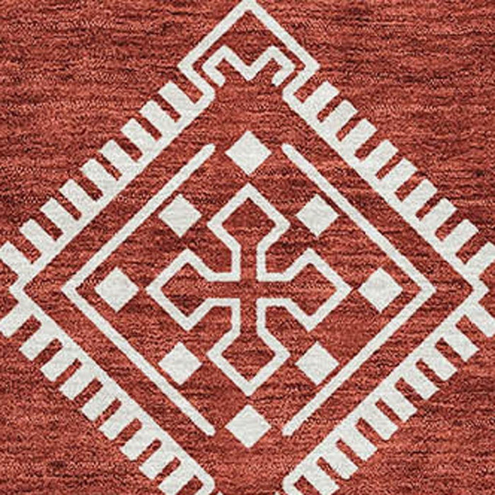 10' X 14' Southwestern Washable Area Rug With UV Protection (671666) - Red / Ivory