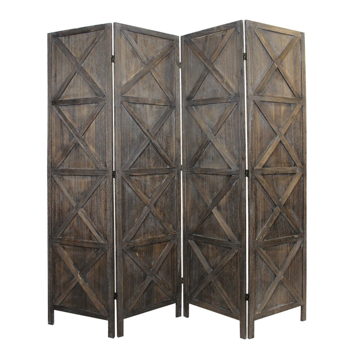 79" Solid Wood Folding Four Panel Screen Room Divider - Brown