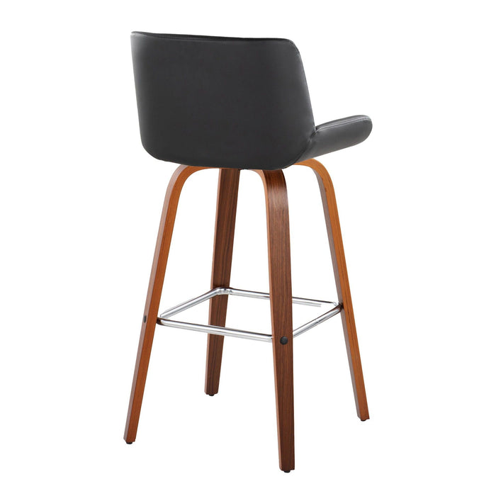 Santi - 30" Fixed-Height Barstool With Swivel And Square Chrome Metal Footrest (Set of 2) - Walnut Wood