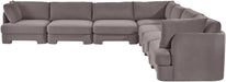 Meridian Furniture Hammond velvet performance fabric 7-piece corner sectional sofa with plush upholstery and modern design.