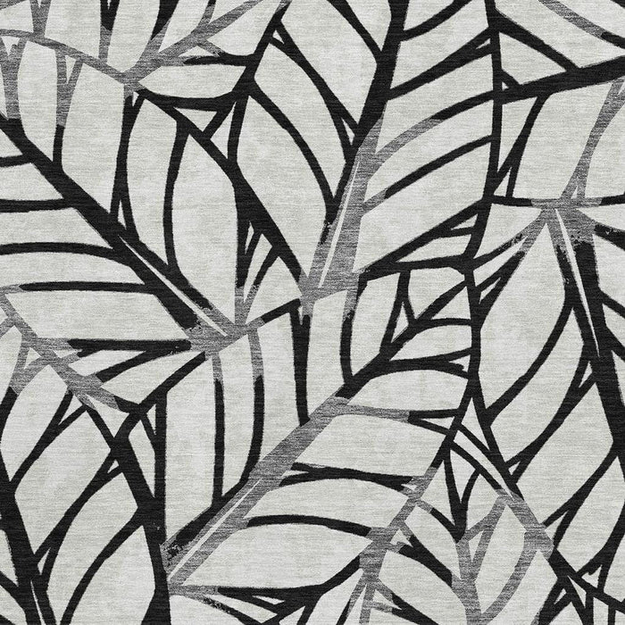 9' X 12' Floral Washable Area Rug With UV Protection - Black And Beige