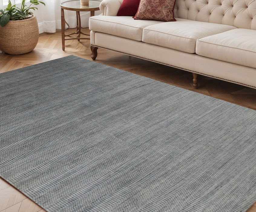 5' X 8' Wool Striped Hand Woven Area Rug - Silver And Blue