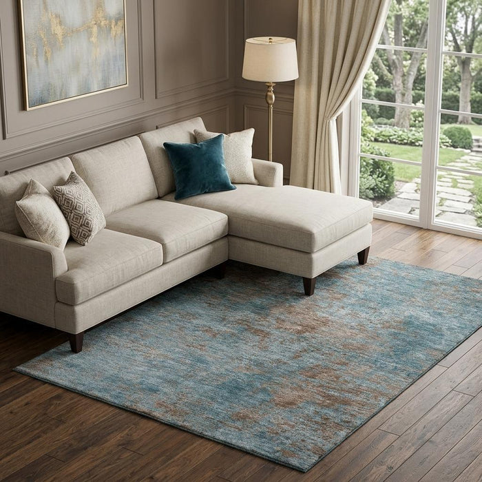 10' X 14' Abstract Washable Area Rug With UV Protection (693216) - Teal / Brown