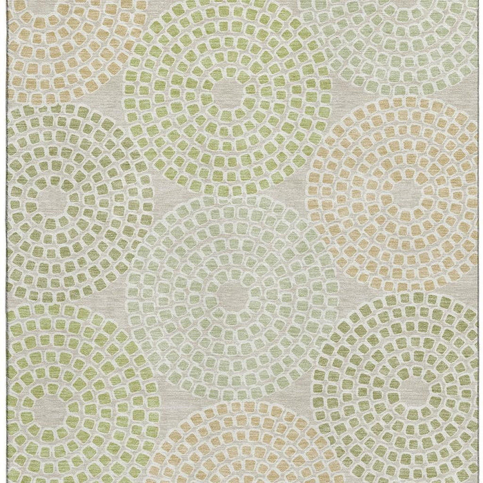 10' X 14' Geometric Washable Area Rug With UV Protection (670093) - Artichoke Green / Beige / Ivory
