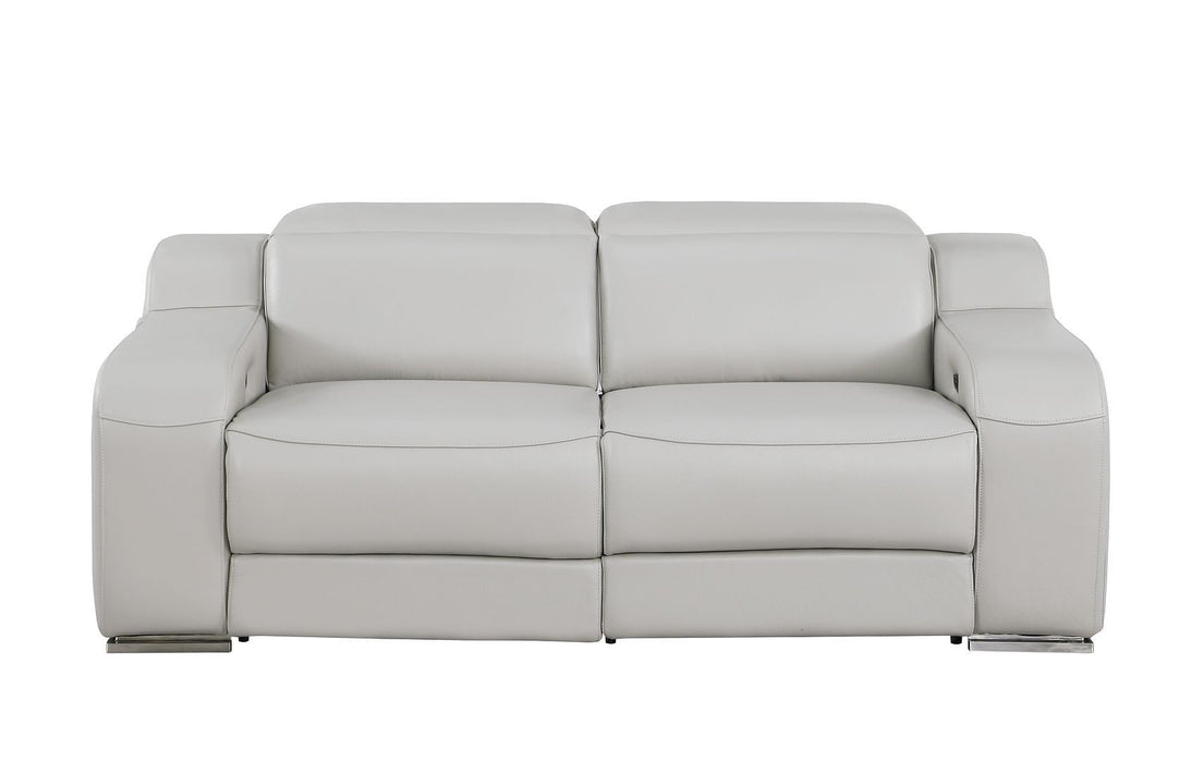Italian Leather Power Reclining Loveseat (633748) - Light Gray / Silver