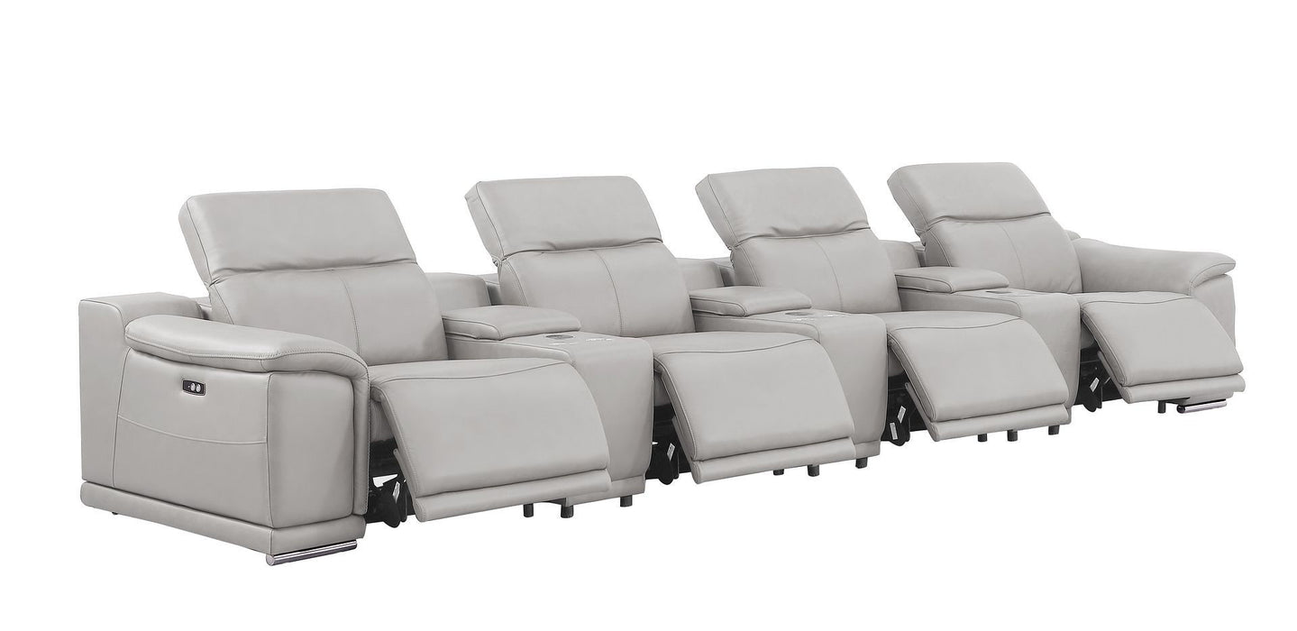 175" Leather Reclining USB Sofa - Ash / Gray