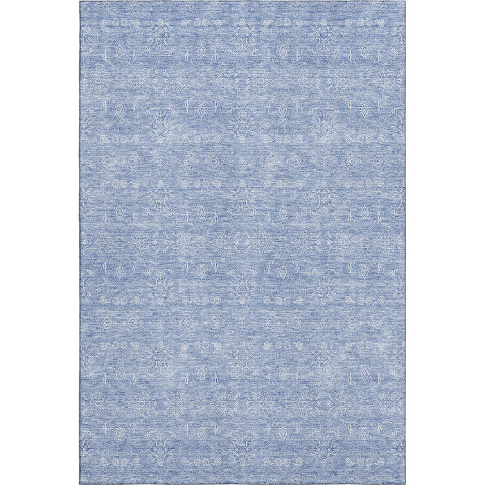 10' X 14' Floral Washable Area Rug With UV Protection (656921) - Sky Blue / Ivory