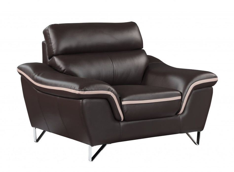 Leather Match Solid Color Pillow Top Arms Club Chair Silver Legs - Brown