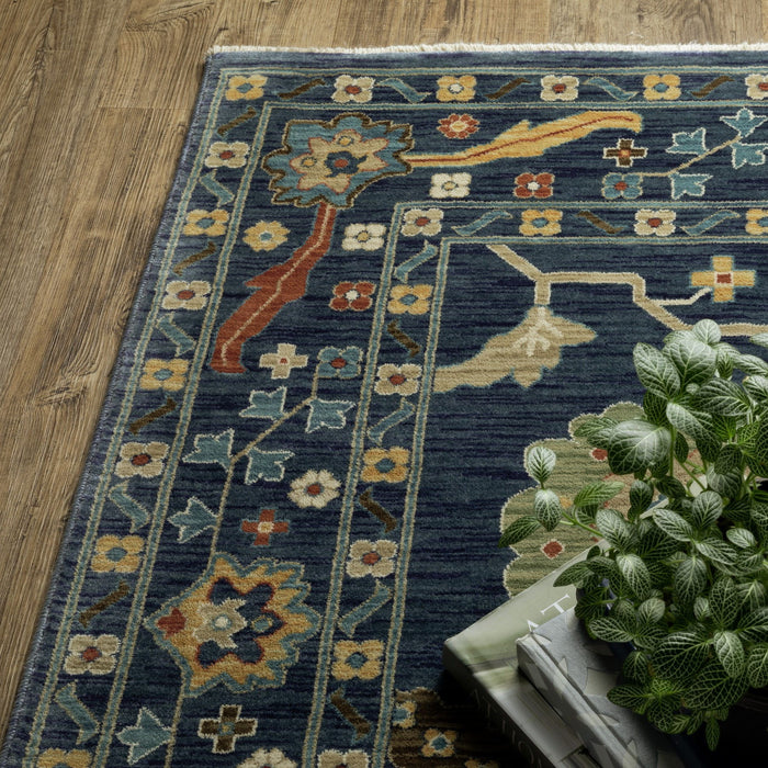 10' X 13' Oriental Area Rug With Fringe (574586) - Blue / Gold