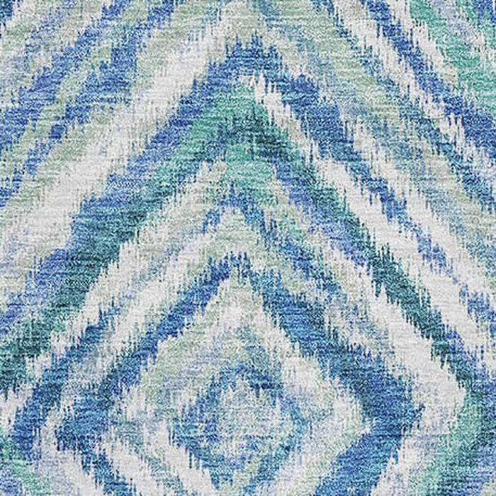 10' X 14' Geometric Washable Area Rug With UV Protection - Blue / Ivory