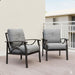 Set of two Giga all-weather armchairs with cushions, sculptural design in gray and khaki outdoor chair sets.