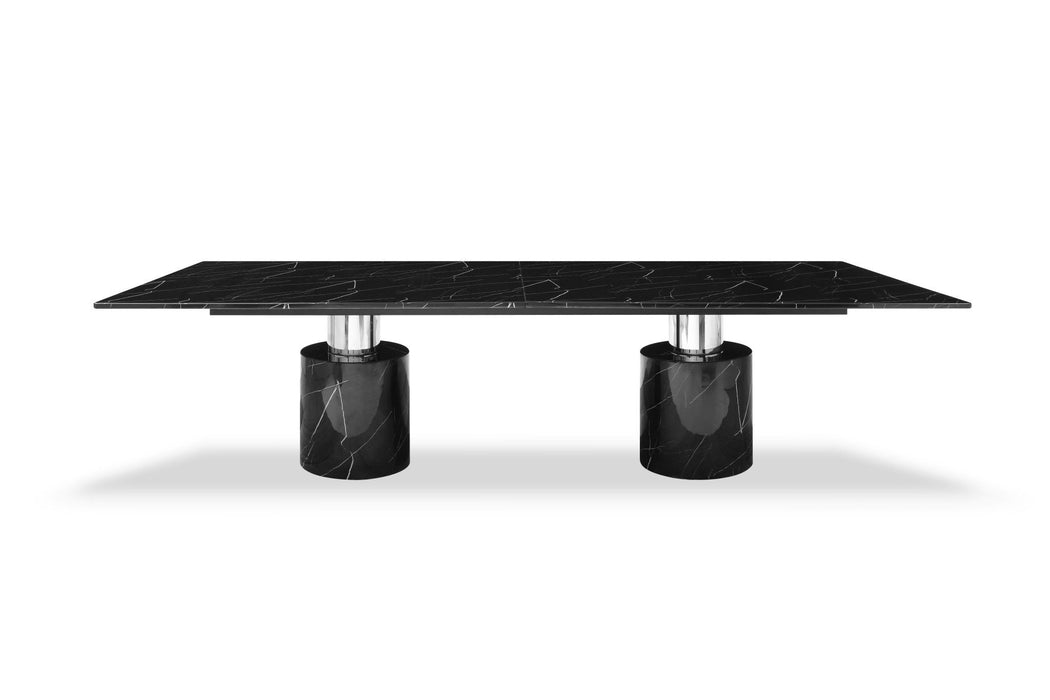 180" Marble Double Pedestal Base Dining Table - Black