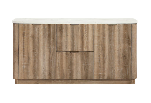 Global Furniture USA D2504 buffet in natural and white finish, showcasing a modern wooden storage console with drawers and cabinets.