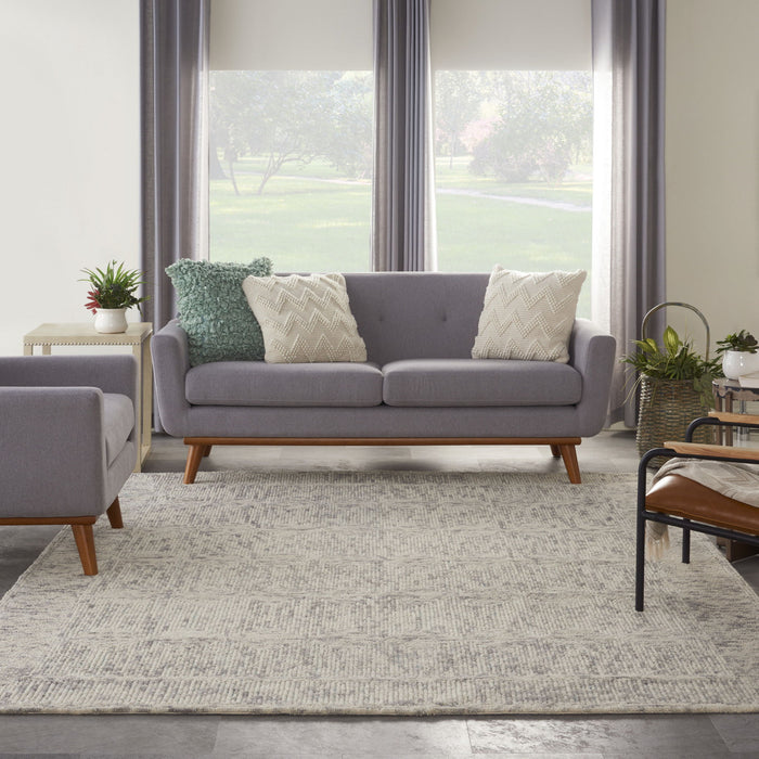 8' X 12' Wool Geometric Area Rug - Ivory / Gray