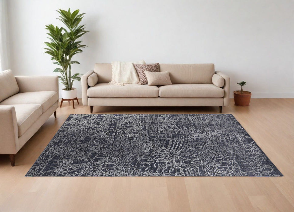 9' x 12' Abstract Hand Woven Area Rug - Black Gray And Ivory