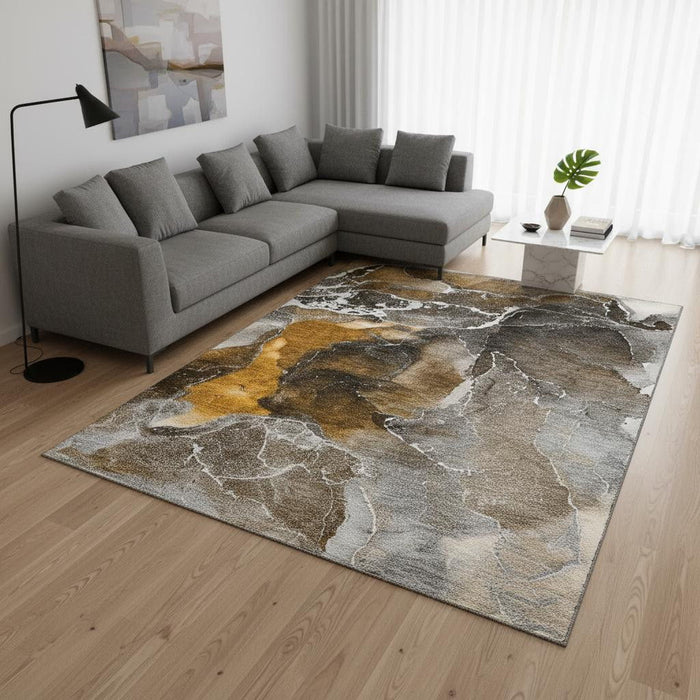 9' X 12' Abstract Washable Area Rug With UV Protection (646667) - Brown / Ivory