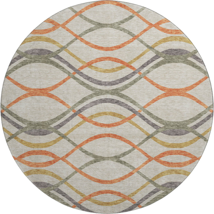 8' Abstract Washable Round Rug With UV Protection - Orange